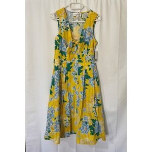 Donna Morgan Dress Womens 6 Yellow Floral Barbie Feminine Resort Vacation Cotton